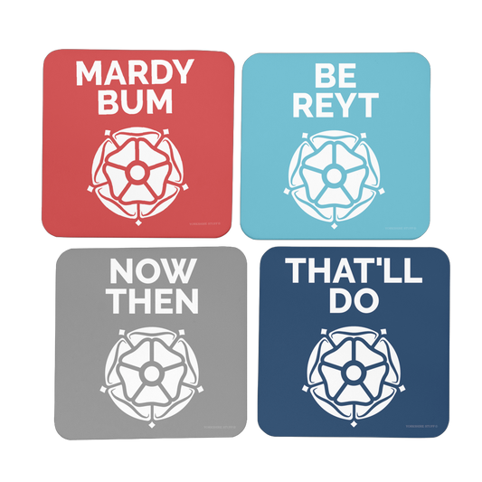Yorkshire Dialect Coaster Set - Mardy Bum, Be Reyt, Now Then, That'll Do