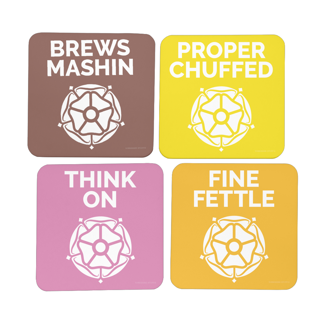 Yorkshire Dialect Coaster Set - Brews Mashin, Proper Chuffed, Think On, Fine Fettle