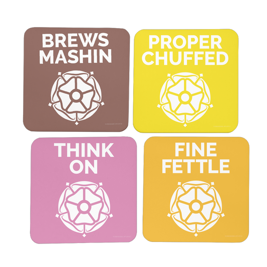 Yorkshire Dialect Coaster Set - Brews Mashin, Proper Chuffed, Think On, Fine Fettle