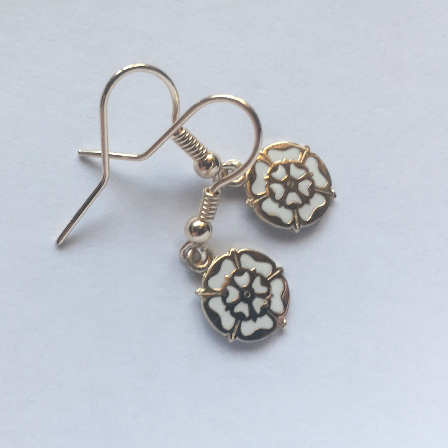 White Rose Drop Earrings 9ct Gold