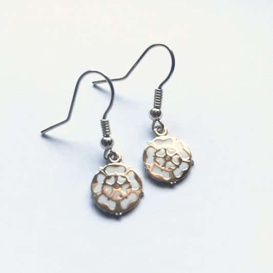 White Rose Drop Earrings 9ct Gold